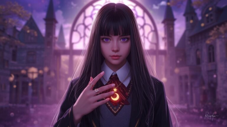 A-young-teenage-witch-girl-with-long-black-hair-holding-a-magic-wand-_wearing-a-school-uniform-glowing-crescent-moon-and-star-necklace-_sun-ring-on-her-finger-fantasy-magical-academy-background-_cinematic-lighting-anime-inspired-digit