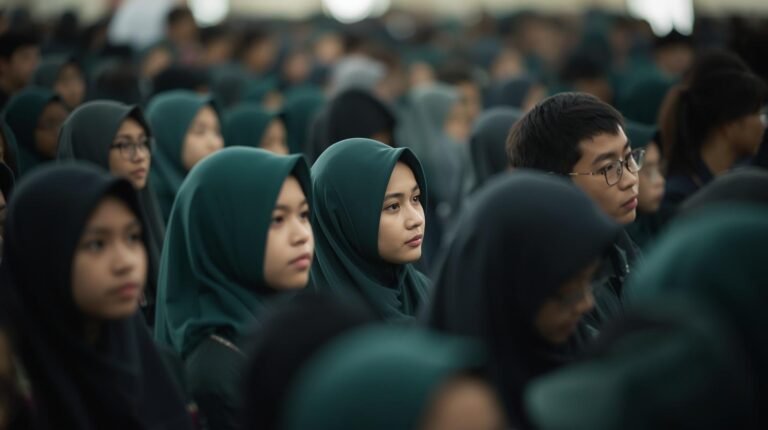 gambar-siswa-kegiatan-apel-di-sekolah-pastikan-siswa-Indonesia-dengan-kriteria-perempuan-memakai-kerudung-dan-jika-laki-laki-warna-rambut-tidak-berwarna-selain-hitam.-gunakan-warna-baju-hijau-tua-dan-kerudung-yang-seragam